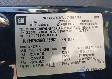 2009 Cadillac Escalade Esv Standard z USA, uszkodzony, nr VIN 1GYFK26209R113202